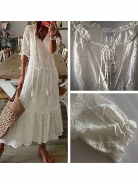 Plus Size White Eyelet Embroidered Tiered Maxi Dress